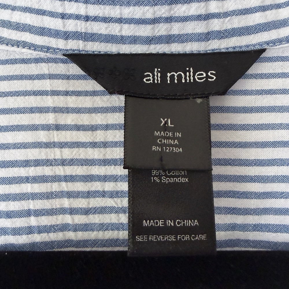 Ali Miles Womens Tunic Top XL Blue Lagenlook Abstract Artsy Button Up Cotton - Picture 3 of 10